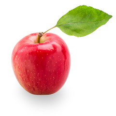 Red apple with green leaf