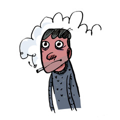 sleazy man smokes vector illustration hand drawing