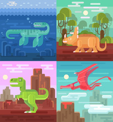 Dinosaurs set. Vector flat illustrations
