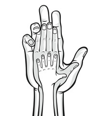 Family hands. Vector black and white illustration
