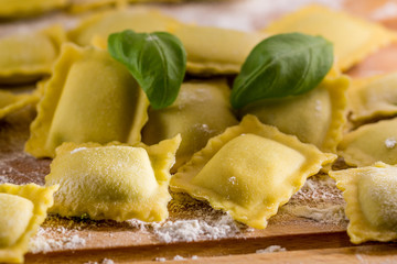 Handmade ravioli with spinach and ricotta filling