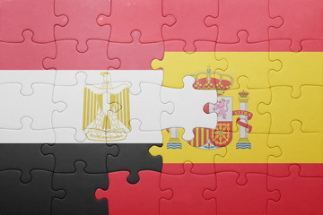 puzzle with the national flag of spain and egypt