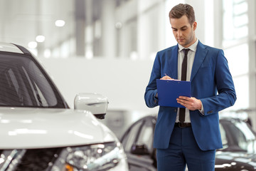 Businessman in motor show