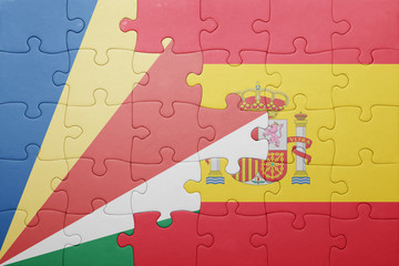 puzzle with the national flag of spain and seychelles