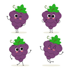 Grape. Cute fruit character set isolated on white