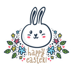 Obraz premium Vector Easter greeting card design template with cute sketchy bunny