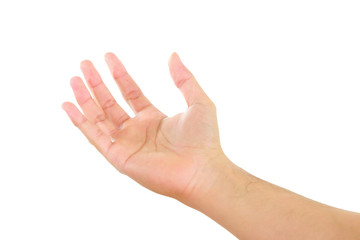 Man hands holding something isolated on white background