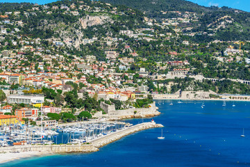 Panoramic view of Villefranche-sur-Mer, Nice, French Riviera.