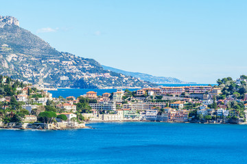 Naklejka na ściany i meble Panoramic view of Villefranche-sur-Mer, Nice, French Riviera.