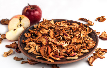 Dried apple sleces isolated on white background