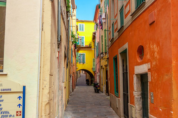 Fototapeta na wymiar View of streets. Villefranche-sur-Mer, Nice, French Riviera.