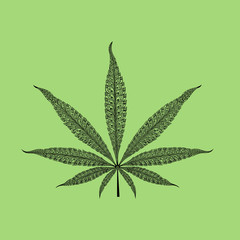 Fototapeta na wymiar Vector abstract marijuana leaf with patterns