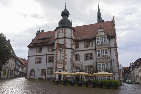 Street view of a old town Alfeld in Lower Saxony, Germany. It is located on the Leine river on the German Timber-Frame Road.
