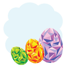 Three Colorful trendy geometric eggs - green, purple and yellow