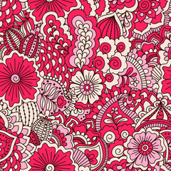 Hand drawn seamless pattern with floral elements. 