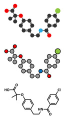 Bezafibrate hyperlipidemia drug molecule (fibrate class).