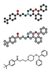 Ebastine antihistamine drug molecule.