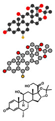 Flunisolide corticosteroid drug molecule.