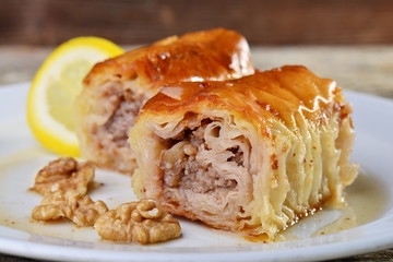 Handmade walnuts baklava, traditional turkish pastry