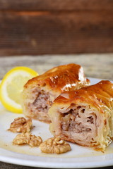 Handmade walnuts baklava, traditional turkish pastry