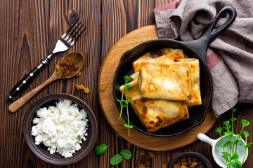 sweet pancakes stuffed cottage cheese