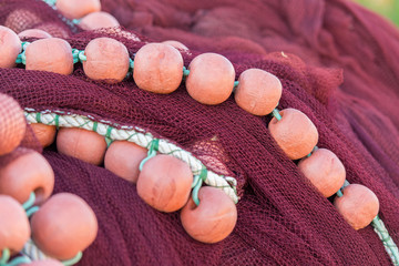Fishing boat equipment detail: net, arts macro. Mediterranean sea