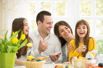 Laughing family on Easter
