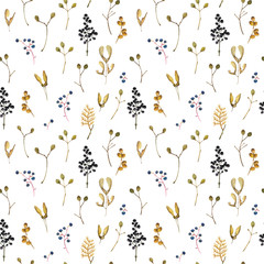 Seamless floral pattern. Background with branch and berries. 
