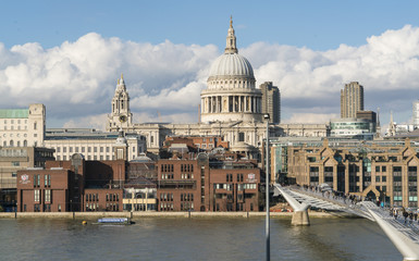 Fototapeta na wymiar St. Paul?s cathedral London and Millennium Bridge over River Thames