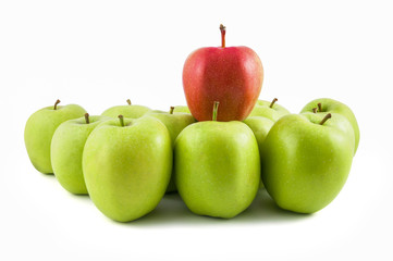 One red apple on green apples