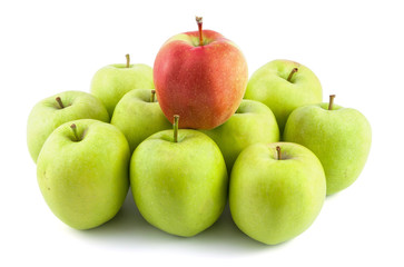 One red apple on green apples