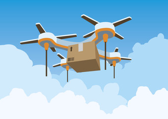 Drone quadcopter delivering package box vector illustration - 104687592