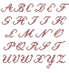 Cross stitch alphabet, italic capital letters, vector