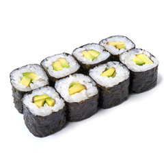 Japanese roll with avocado isolated on white background with shadow