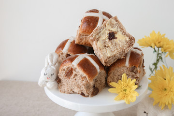 Easter Hot cross buns, selective focus