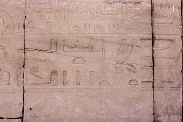 Egyptian hieroglyphs. Hieroglyphic carvings on a wall