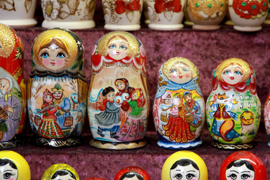 Closeup of traditional russian matryoshka dolls