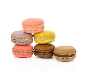 Colorful macaroons isolate on white background.