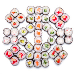Japanese food. Sushi set of different rolls
