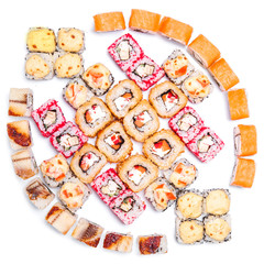 Japanese food. Sushi set of different rolls