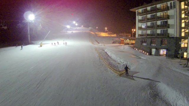 Aerial shot of ski slope the Bukovel resort at night