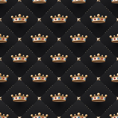 Seamless gold patter and king crown with diamond