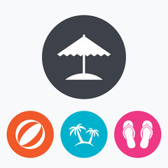 Beach holidays icons. Umbrella and sandals.