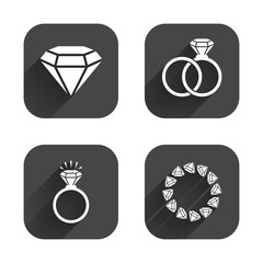 Rings icons. Jewelry with diamond signs.