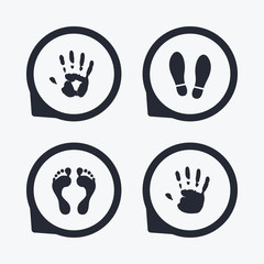 Fototapeta premium Hand and foot print icons. Imprint shoes symbol.