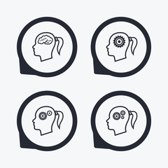 Head with brain icon. Female woman symbols.
