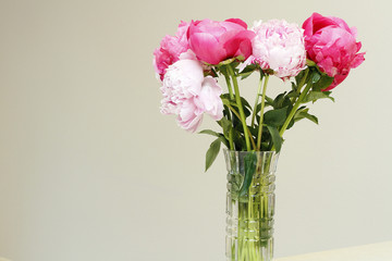 Vase of Pink and Red Peony Flowers