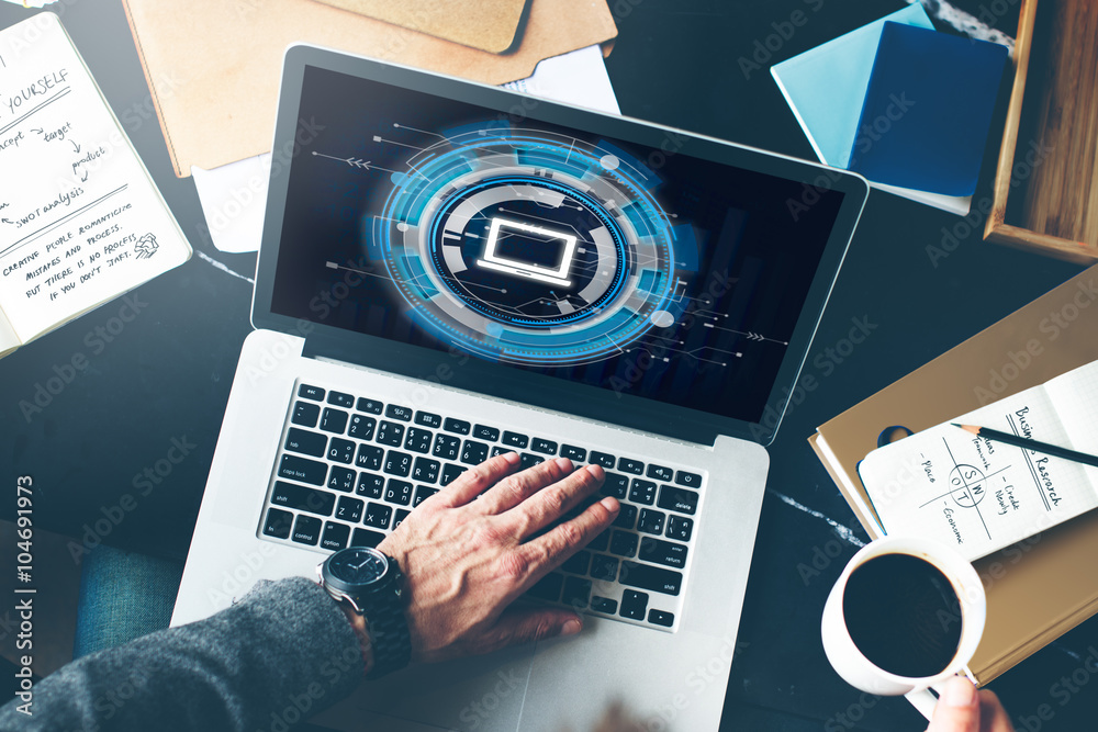 Poster computer information technology connection concept