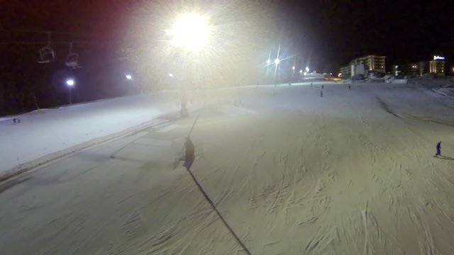 Aerial shot of ski slope the Bukovel resort at night