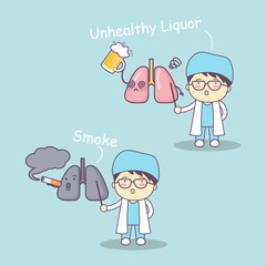 Naklejka premium cute cartoon doctor and lung